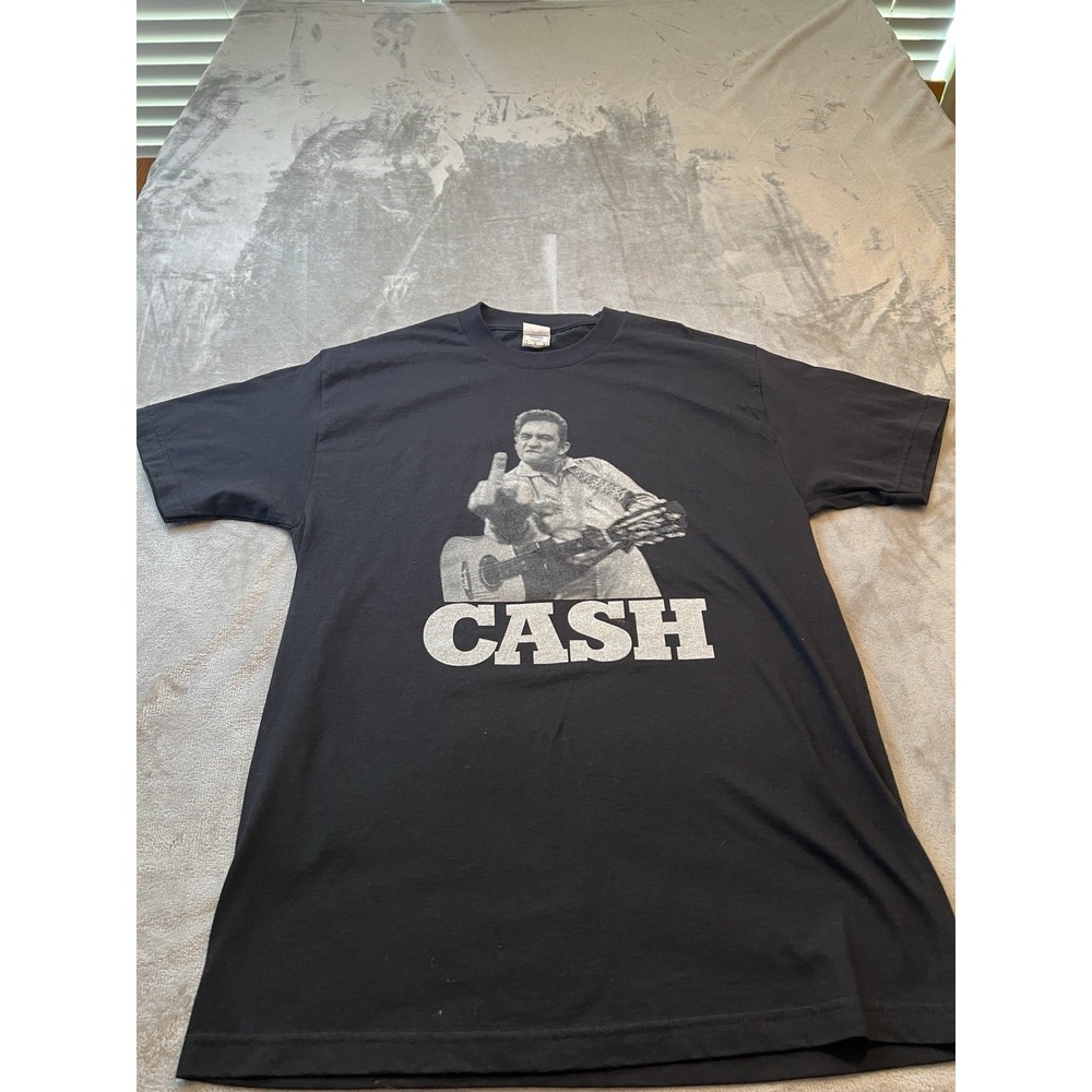 Johnny Cash Mens Shirt Size L Black Graphic Middle Finger Country Music Band